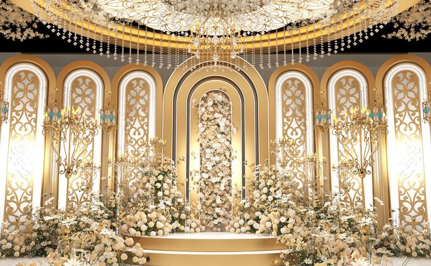 元江香槟色调婚礼堂效果展示